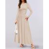 imageZESICA Womens Long Sleeve Fall Maxi Dress 2025 Crewneck Knit Casual Slim Swing Pleated Dresses with PocketsSand