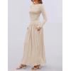imageZESICA Womens Long Sleeve Fall Maxi Dress 2025 Crewneck Knit Casual Slim Swing Pleated Dresses with PocketsSand