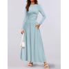 imageZESICA Womens Long Sleeve Fall Maxi Dress 2025 Crewneck Knit Casual Slim Swing Pleated Dresses with PocketsSky