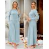 imageZESICA Womens Long Sleeve Fall Maxi Dress 2025 Crewneck Knit Casual Slim Swing Pleated Dresses with PocketsSky