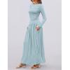 imageZESICA Womens Long Sleeve Fall Maxi Dress 2025 Crewneck Knit Casual Slim Swing Pleated Dresses with PocketsSky