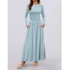 imageZESICA Womens Long Sleeve Fall Maxi Dress 2025 Crewneck Knit Casual Slim Swing Pleated Dresses with PocketsSky