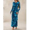 imageZESICA Womens Long Sleeve Floral Bodycon Dresses 2025 Fall Fashion Mesh Ruffle Mermaid Wedding Guest Party Maxi DressBlue