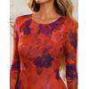 imageZESICA Womens Long Sleeve Floral Bodycon Dresses 2025 Fall Fashion Mesh Ruffle Mermaid Wedding Guest Party Maxi DressOrangered