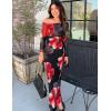 imageZESICA Womens Long Sleeve Floral Maxi Dress 2025 Fall Off Shoulder Bodycon Ruched Mesh Cocktail Wedding Guest DressesBlack