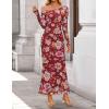imageZESICA Womens Long Sleeve Floral Maxi Dress 2025 Fall Off Shoulder Bodycon Ruched Mesh Cocktail Wedding Guest DressesWine