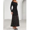 imageZESICA Womens Long Sleeve Off Shoulder Bodycon Dresses Fall 2025 Ruched Lace Wedding Guest Cocktail Formal Maxi DressBlack