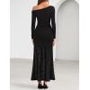 imageZESICA Womens Long Sleeve Off Shoulder Bodycon Dresses Fall 2025 Ruched Lace Wedding Guest Cocktail Formal Maxi DressBlack