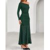 imageZESICA Womens Long Sleeve Off Shoulder Bodycon Dresses Fall 2025 Ruched Lace Wedding Guest Cocktail Formal Maxi DressGreen