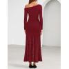 imageZESICA Womens Long Sleeve Off Shoulder Bodycon Dresses Fall 2025 Ruched Lace Wedding Guest Cocktail Formal Maxi DressRed