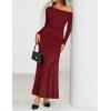 imageZESICA Womens Long Sleeve Off Shoulder Bodycon Dresses Fall 2025 Ruched Lace Wedding Guest Cocktail Formal Maxi DressRed
