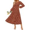 imageZESICA Womens Fall Boho Floral Midi Dress 2025 Casual Long Sleeve Crewneck Flowy Wedding Guest Long DressesRust
