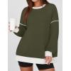imageZESICA Sweatshirts for Women Casual Long Sleeve Crewneck Contrast Color Oversized Pullover Tops Trendy ClothesArmy Green