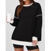 imageZESICA Sweatshirts for Women Casual Long Sleeve Crewneck Contrast Color Oversized Pullover Tops Trendy ClothesBlack