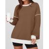 imageZESICA Sweatshirts for Women Casual Long Sleeve Crewneck Contrast Color Oversized Pullover Tops Trendy ClothesBrown