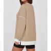 imageZESICA Sweatshirts for Women Casual Long Sleeve Crewneck Contrast Color Oversized Pullover Tops Trendy ClothesLight Khaki