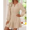 imageZESICA Fall Long Sleeve Mini Dresses for Women 2025 Lightweight V Neck High Waist A Line Flowy Swing Casual Party DressApricot