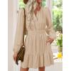 imageZESICA Fall Long Sleeve Mini Dresses for Women 2025 Lightweight V Neck High Waist A Line Flowy Swing Casual Party DressApricot