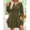 imageZESICA Fall Long Sleeve Mini Dresses for Women 2025 Lightweight V Neck High Waist A Line Flowy Swing Casual Party DressArmygreen