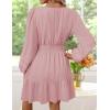 imageZESICA Fall Long Sleeve Mini Dresses for Women 2025 Lightweight V Neck High Waist A Line Flowy Swing Casual Party DressPink
