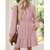 imageZESICA Fall Long Sleeve Mini Dresses for Women 2025 Lightweight V Neck High Waist A Line Flowy Swing Casual Party DressPink