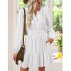 imageZESICA Fall Long Sleeve Mini Dresses for Women 2025 Lightweight V Neck High Waist A Line Flowy Swing Casual Party DressWhite