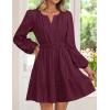 imageZESICA Fall Long Sleeve Mini Dresses for Women 2025 Lightweight V Neck High Waist A Line Flowy Swing Casual Party DressWine
