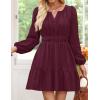 imageZESICA Fall Long Sleeve Mini Dresses for Women 2025 Lightweight V Neck High Waist A Line Flowy Swing Casual Party DressWine