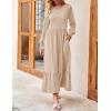 imageZESICA Womens 2025 Fall Long Sleeve Dress Crewneck Casual Loose Pleated Tiered Swing Midi Dresses with PocketsApricot