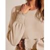 imageZESICA Womens 2025 Fall Long Sleeve Dress Crewneck Casual Loose Pleated Tiered Swing Midi Dresses with PocketsApricot