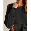imageZESICA Womens 2025 Fall Long Sleeve Dress Crewneck Casual Loose Pleated Tiered Swing Midi Dresses with PocketsBlack
