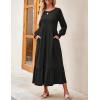 imageZESICA Womens 2025 Fall Long Sleeve Dress Crewneck Casual Loose Pleated Tiered Swing Midi Dresses with PocketsBlack