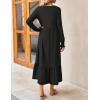 imageZESICA Womens 2025 Fall Long Sleeve Dress Crewneck Casual Loose Pleated Tiered Swing Midi Dresses with PocketsBlack