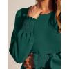imageZESICA Womens 2025 Fall Long Sleeve Dress Crewneck Casual Loose Pleated Tiered Swing Midi Dresses with PocketsDarkgreen