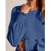 imageZESICA Womens 2025 Fall Long Sleeve Dress Crewneck Casual Loose Pleated Tiered Swing Midi Dresses with PocketsDustyblue