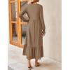 imageZESICA Womens 2025 Fall Long Sleeve Dress Crewneck Casual Loose Pleated Tiered Swing Midi Dresses with PocketsKhaki
