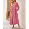 imageZESICA Womens 2025 Fall Long Sleeve Dress Crewneck Casual Loose Pleated Tiered Swing Midi Dresses with PocketsPink