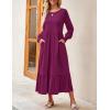 imageZESICA Womens 2025 Fall Long Sleeve Dress Crewneck Casual Loose Pleated Tiered Swing Midi Dresses with PocketsPlum