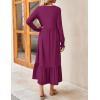 imageZESICA Womens 2025 Fall Long Sleeve Dress Crewneck Casual Loose Pleated Tiered Swing Midi Dresses with PocketsPlum