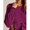 imageZESICA Womens 2025 Fall Long Sleeve Dress Crewneck Casual Loose Pleated Tiered Swing Midi Dresses with PocketsPlum