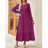 imageZESICA Womens 2025 Fall Long Sleeve Dress Crewneck Casual Loose Pleated Tiered Swing Midi Dresses with PocketsPlum