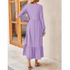 imageZESICA Womens 2025 Fall Long Sleeve Dress Crewneck Casual Loose Pleated Tiered Swing Midi Dresses with PocketsPurple