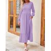 imageZESICA Womens 2025 Fall Long Sleeve Dress Crewneck Casual Loose Pleated Tiered Swing Midi Dresses with PocketsPurple