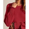 imageZESICA Womens 2025 Fall Long Sleeve Dress Crewneck Casual Loose Pleated Tiered Swing Midi Dresses with PocketsRed