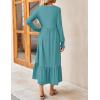 imageZESICA Womens 2025 Fall Long Sleeve Dress Crewneck Casual Loose Pleated Tiered Swing Midi Dresses with PocketsSage