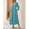 imageZESICA Womens 2025 Fall Long Sleeve Dress Crewneck Casual Loose Pleated Tiered Swing Midi Dresses with PocketsSage