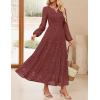 imageZESICA Womens 2025 Fall Long Sleeve Maxi Dress V Neck Hollow Out Eyelet A Line Long Flowy Casual Party DressesRust