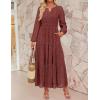 imageZESICA Womens 2025 Fall Long Sleeve Maxi Dress V Neck Hollow Out Eyelet A Line Long Flowy Casual Party DressesRust