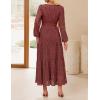 imageZESICA Womens 2025 Fall Long Sleeve Maxi Dress V Neck Hollow Out Eyelet A Line Long Flowy Casual Party DressesRust