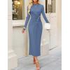 imageZESICA Womens 2025 Fall Long Sleeve Mock Neck Bodycon Midi Dress Ruched Knit Elegant Party Cocktail Formal DressesDustyblue